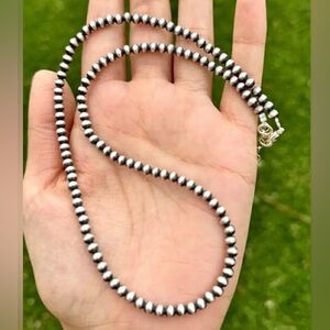 4mm 32 Inch 925 Sterling Silver Oxidized Pearls Bead Necklace Southwestern